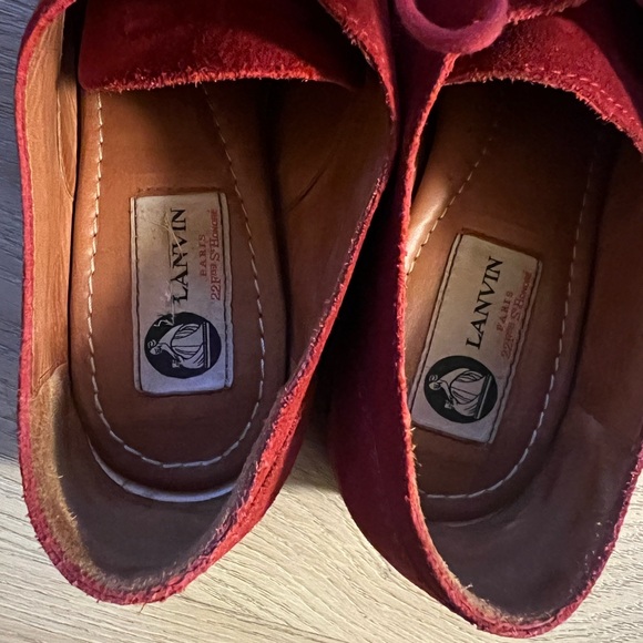 Anthentic Lanvin lace-up suede leather oxford flats
